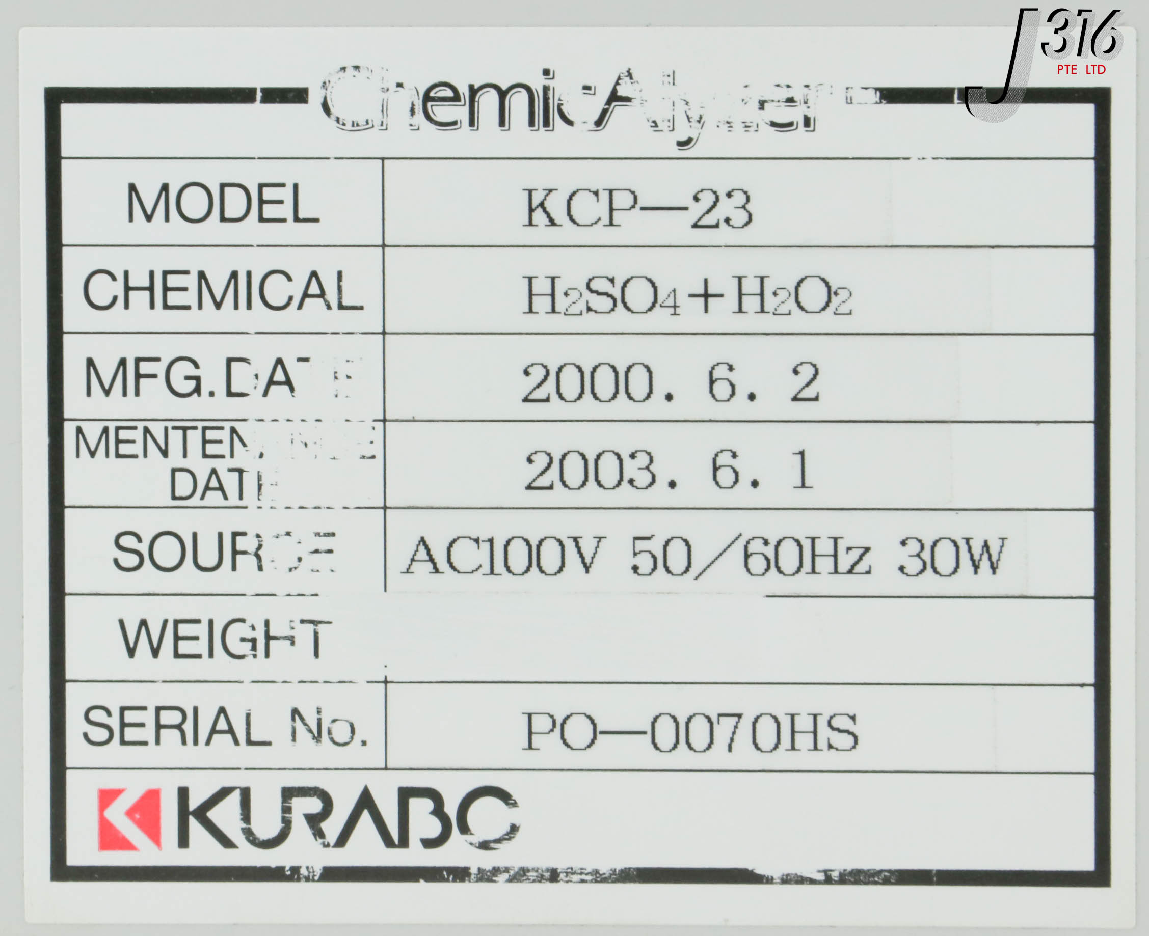 オーダー受付 34068 KURABO CHEMICALYZER-MINI, H2SO4+H2O2, KCM-01-CE KCP-23 | eBay